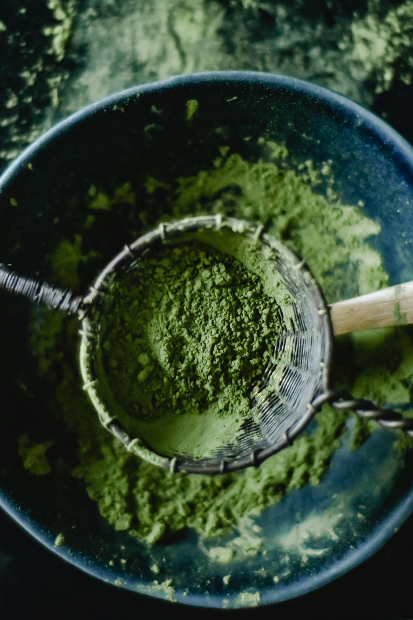 fine mesh matcha sifter for breaking up clumps and aerating organic matcha powder