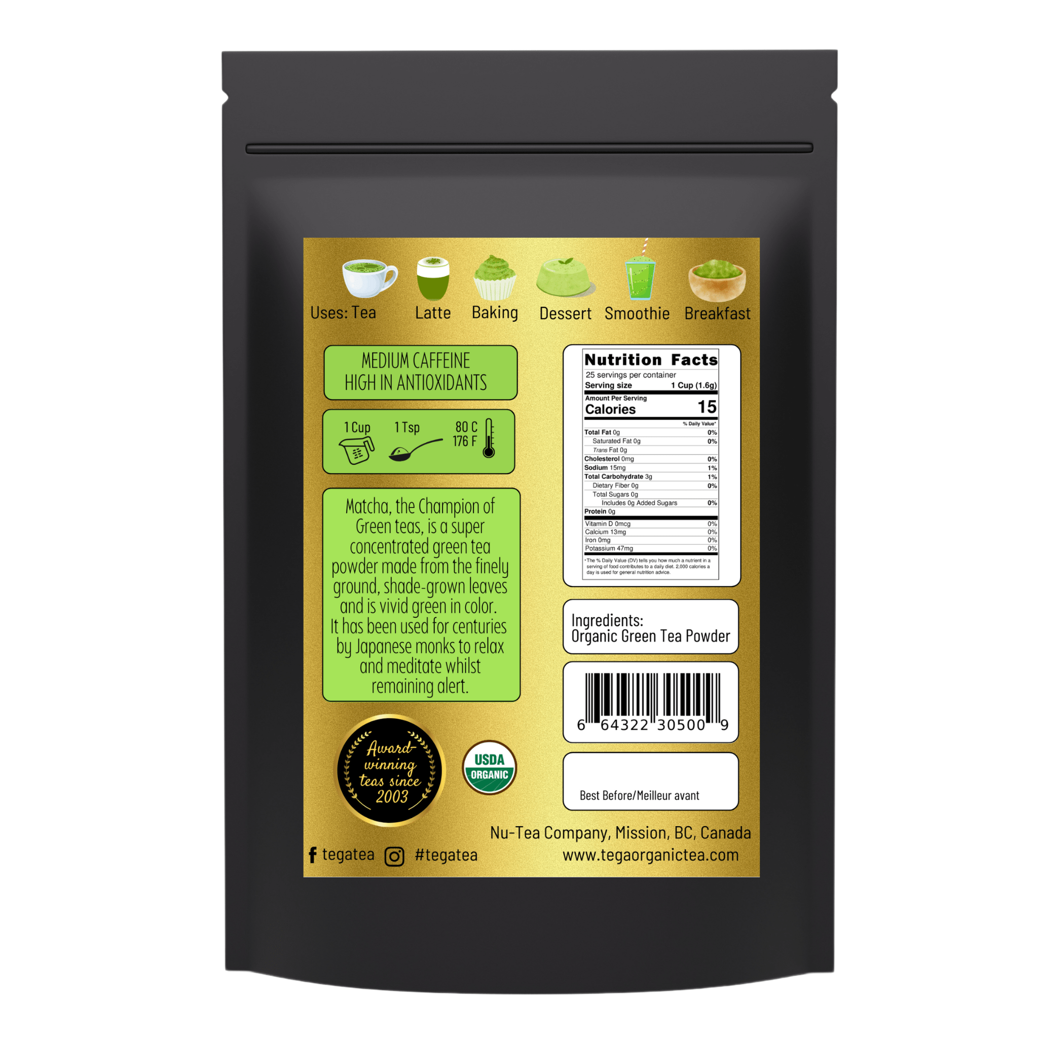 Tega Organic Japanese Matcha Green Tea Powder 40g - PureMatcha Blends